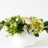 Low Green and White Hydrangea in White Container
